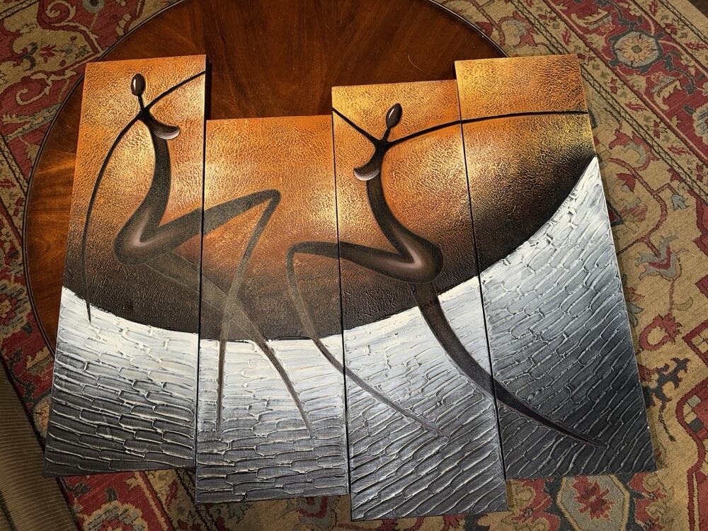 Wieco Art Abstract African Dancers Canvas Prints Home Wall Artwork 4 Panel